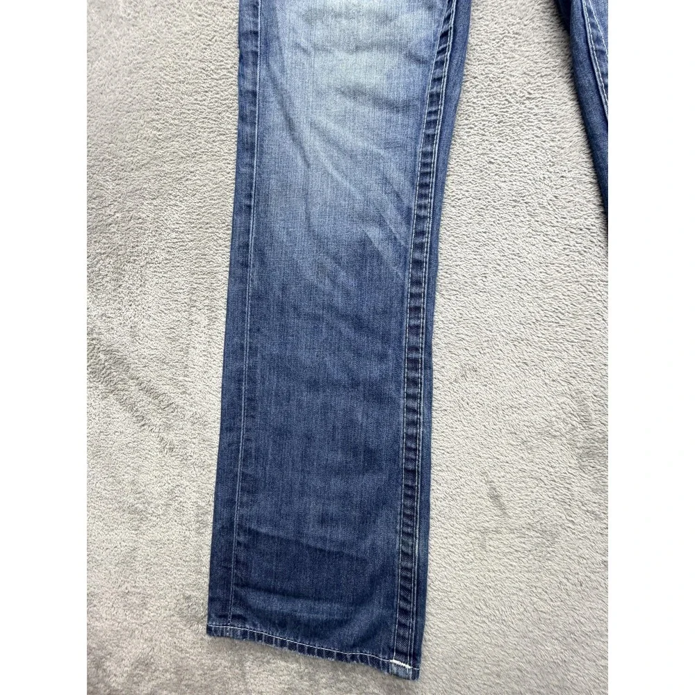 True Religion Jeans Mens Measured 34x33 Blue Bootcut Relaxed Distressed Logo